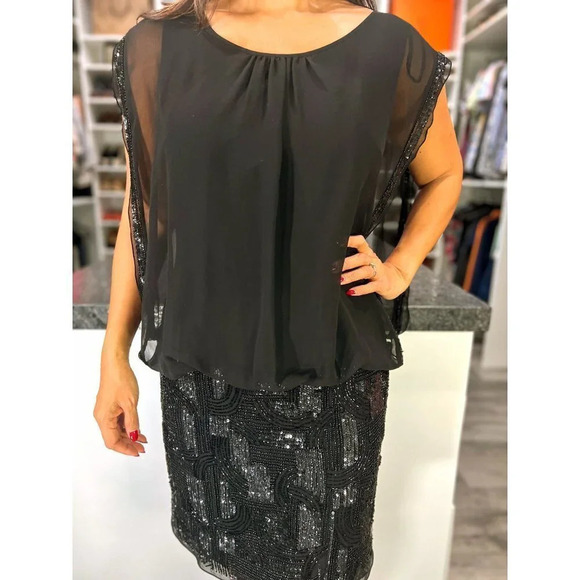 Aidan Mattox Beaded Sequin Black Cocktail Dress $395 - Picture 3 of 10